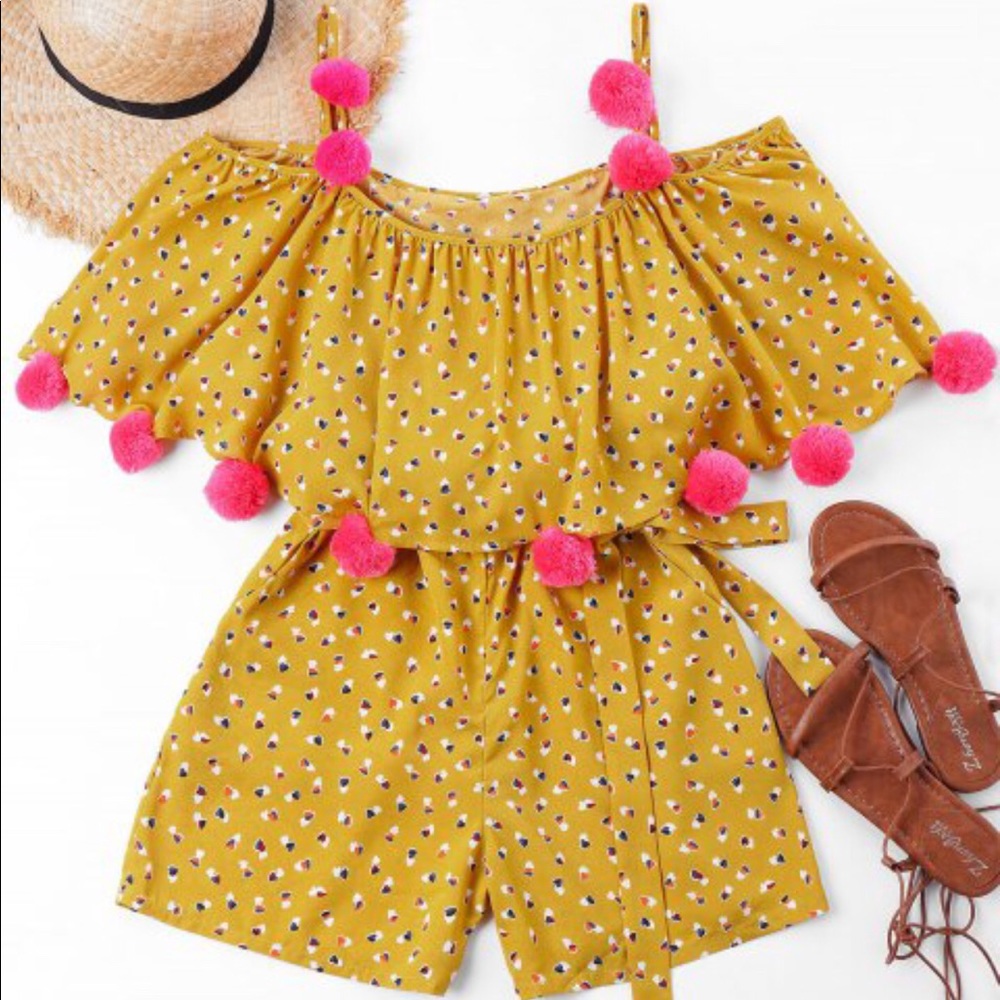 Mustard Yellow Fiesta Pom-Pom Romper